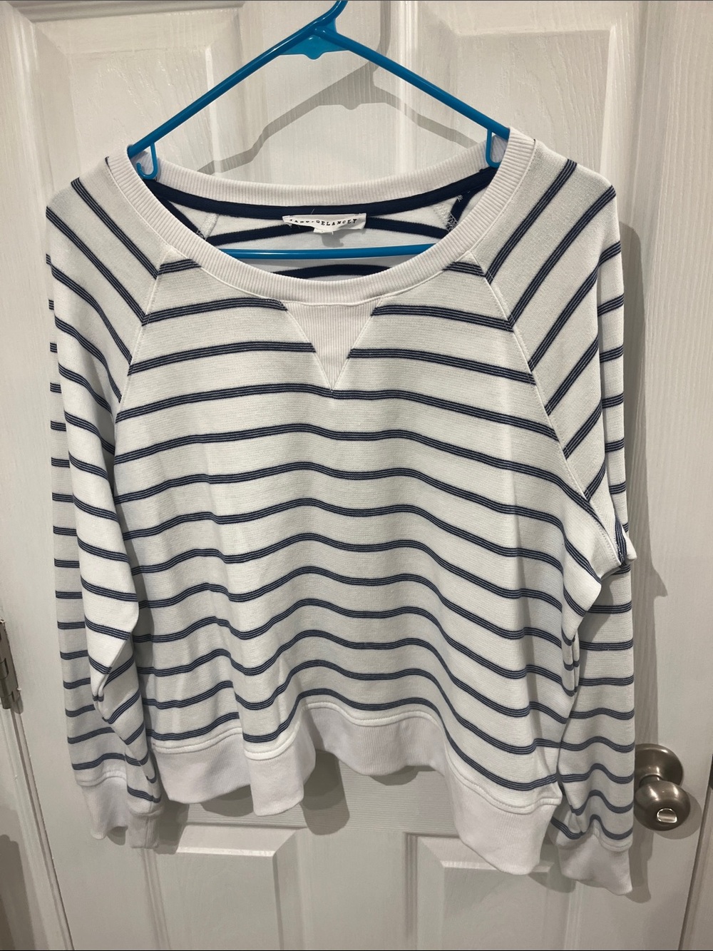 Jane and Delancey White & Navy Striped Crewneck Sweatshirt